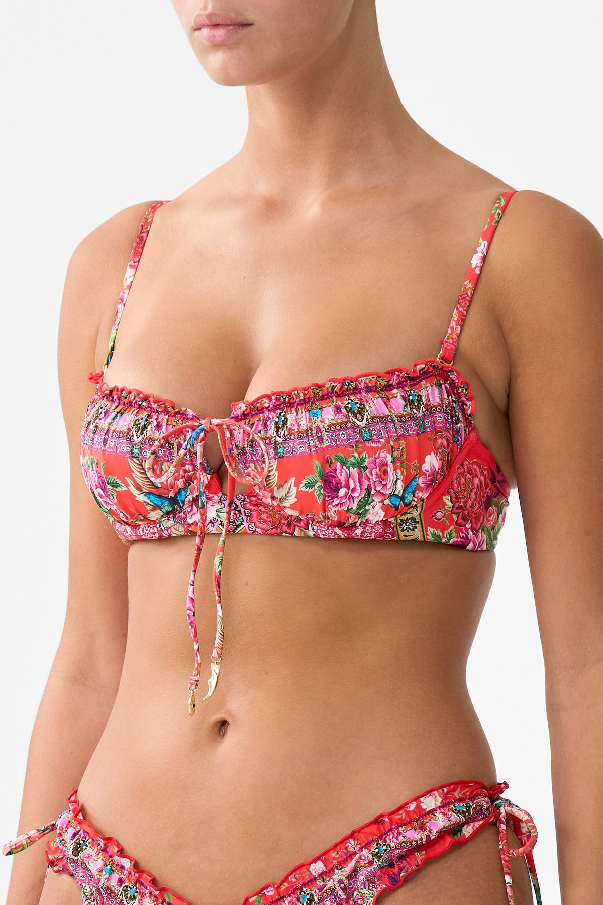RUCHED CUP UNDERWIRE BIKINI TOP WITH FRONT TIE HEIRLOOM EMPIRE