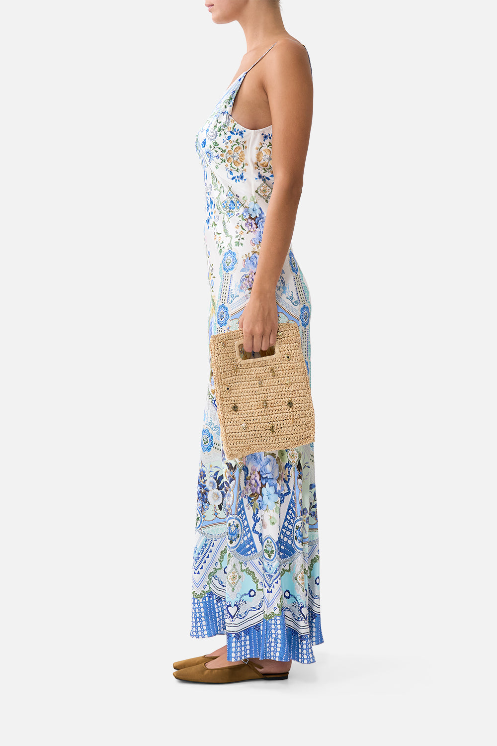 BOLSO TOTE MINI DE RAFIA VERTICAL CON APLIQUES NATURAL
