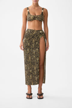 CRINKLE STRETCH LONG SARONG WITH TRIM AND LEG SPLIT FELINE FOLKLORE