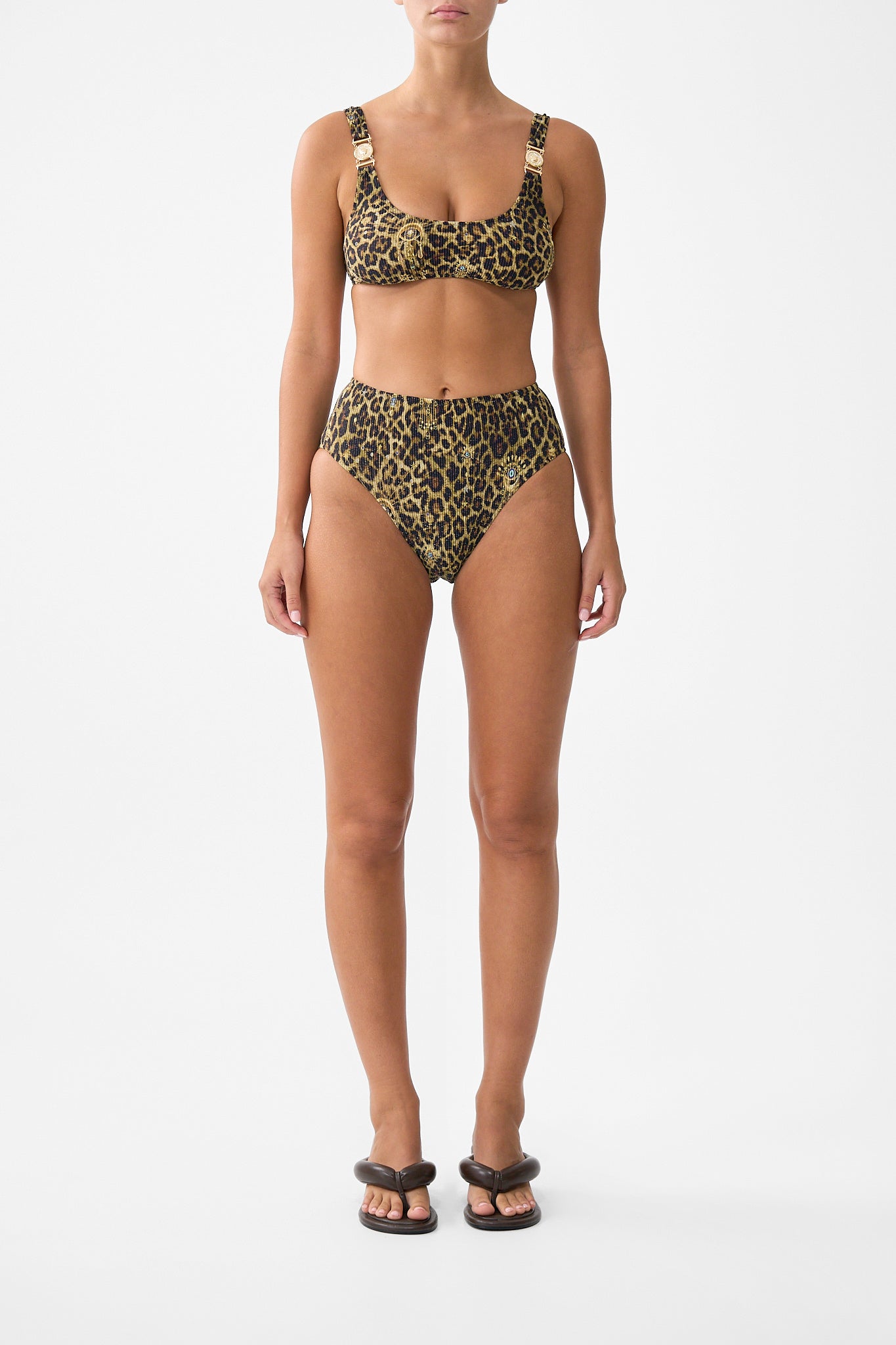 TOP DE BIKINI CORTO CON TIRAS Y TEXTURA ARRUGADA ESTAMPADO FELINE FOLKLORE