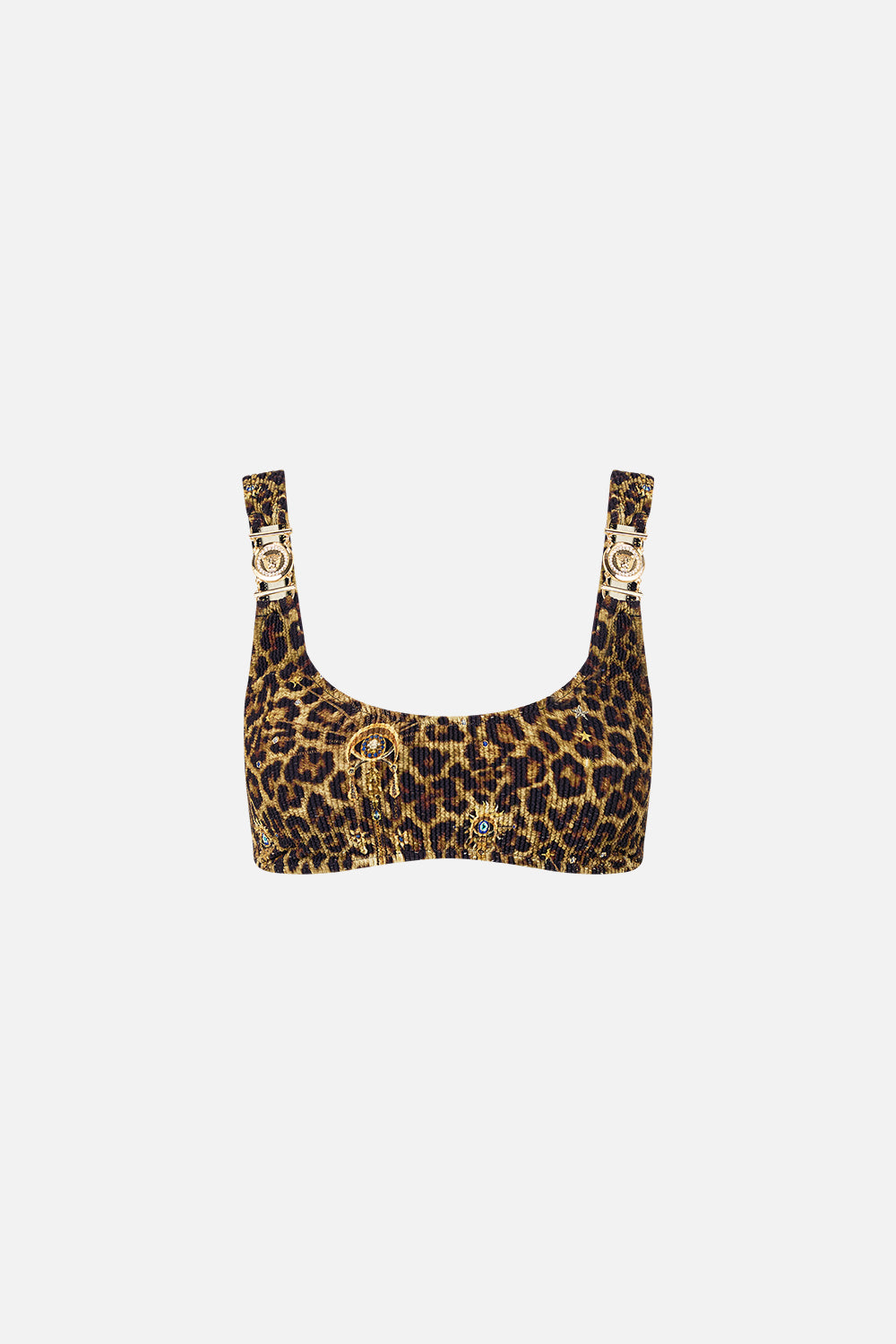 TOP DE BIKINI CORTO CON TIRAS Y TEXTURA ARRUGADA ESTAMPADO FELINE FOLKLORE