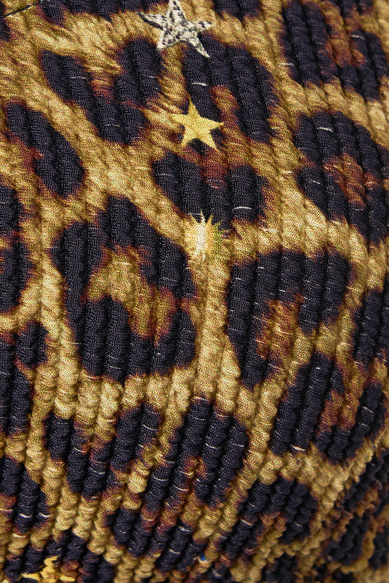 TOP DE BIKINI CORTO CON TIRAS Y TEXTURA ARRUGADA ESTAMPADO FELINE FOLKLORE