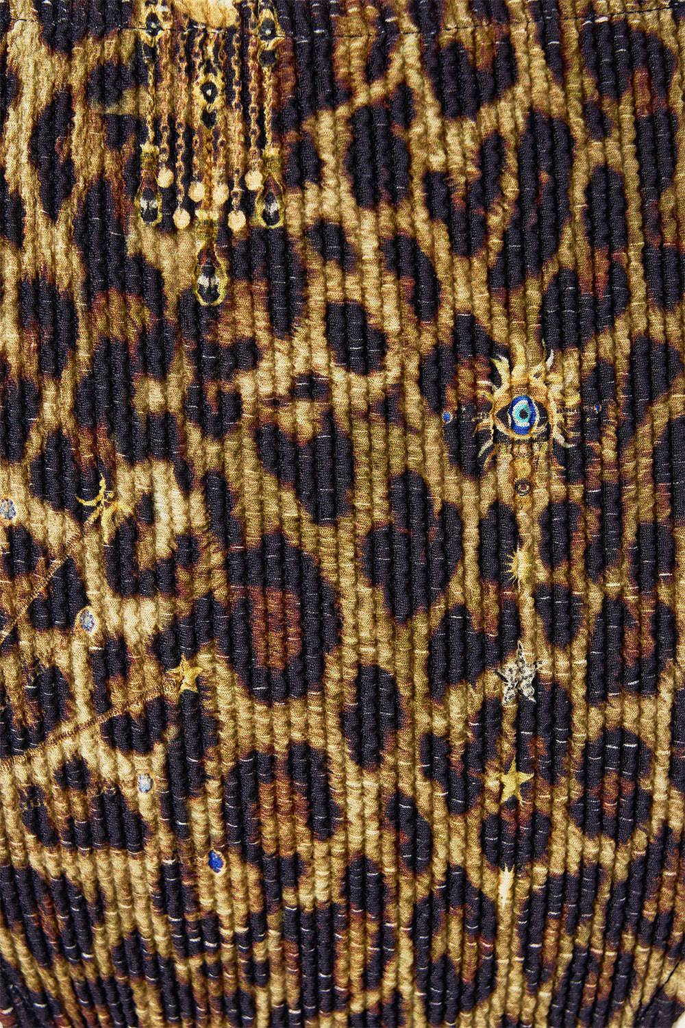 CRINKLE STRETCH HIGH WAIST BIKINI BOTTOM WITH BACK TRIM FELINE FOLKLORE