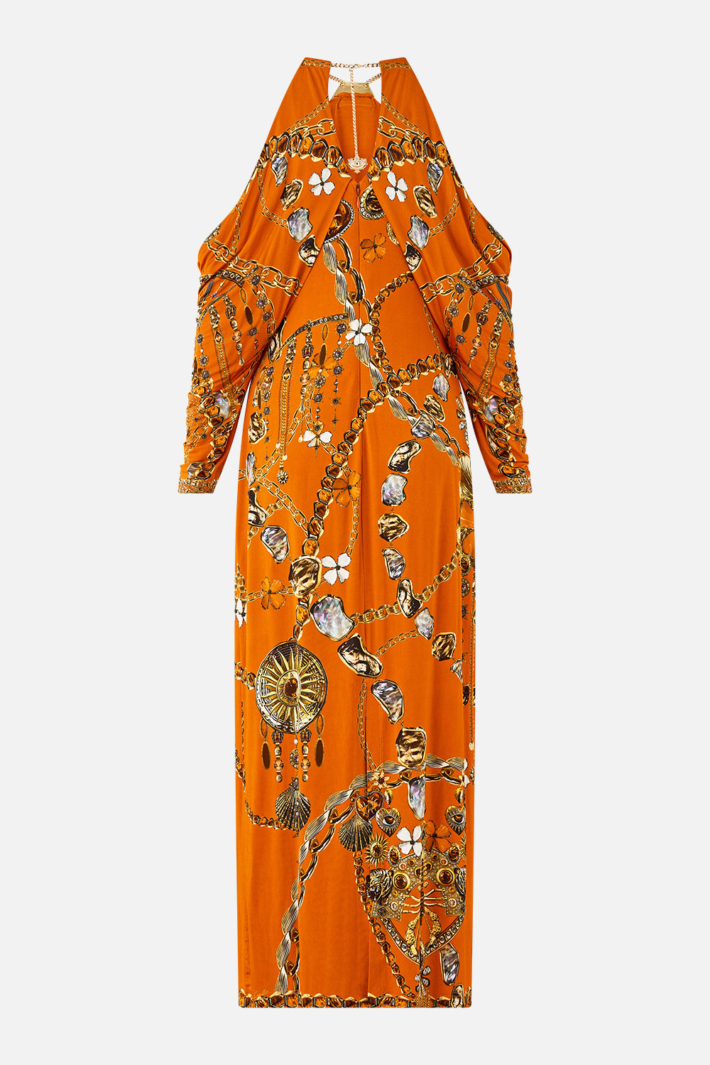VESTIDO DE MANGA DRAPEADA CON TALISMANES DE METAL DE TURQUÍA