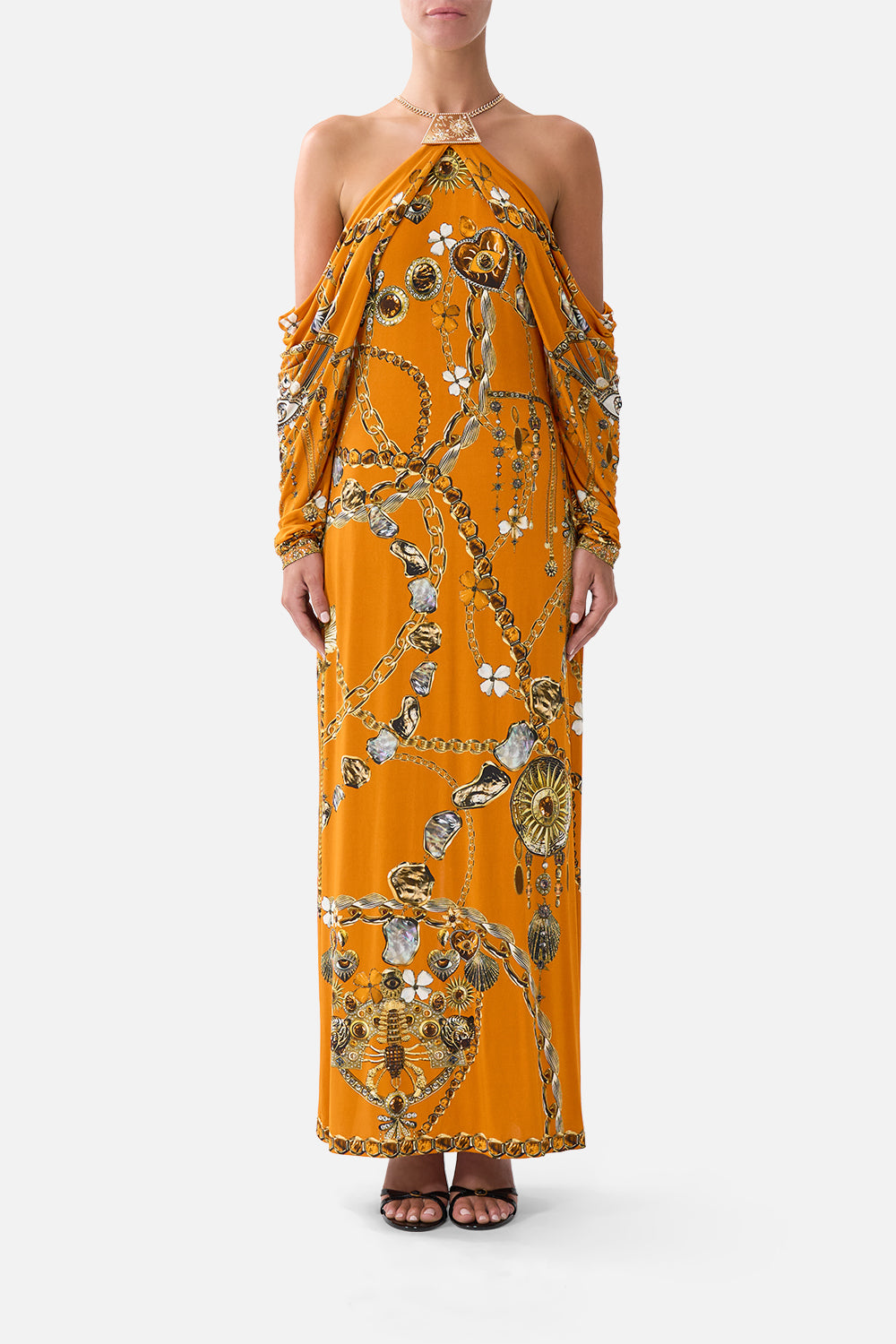 VESTIDO DE MANGA DRAPEADA CON TALISMANES DE METAL DE TURQUÍA