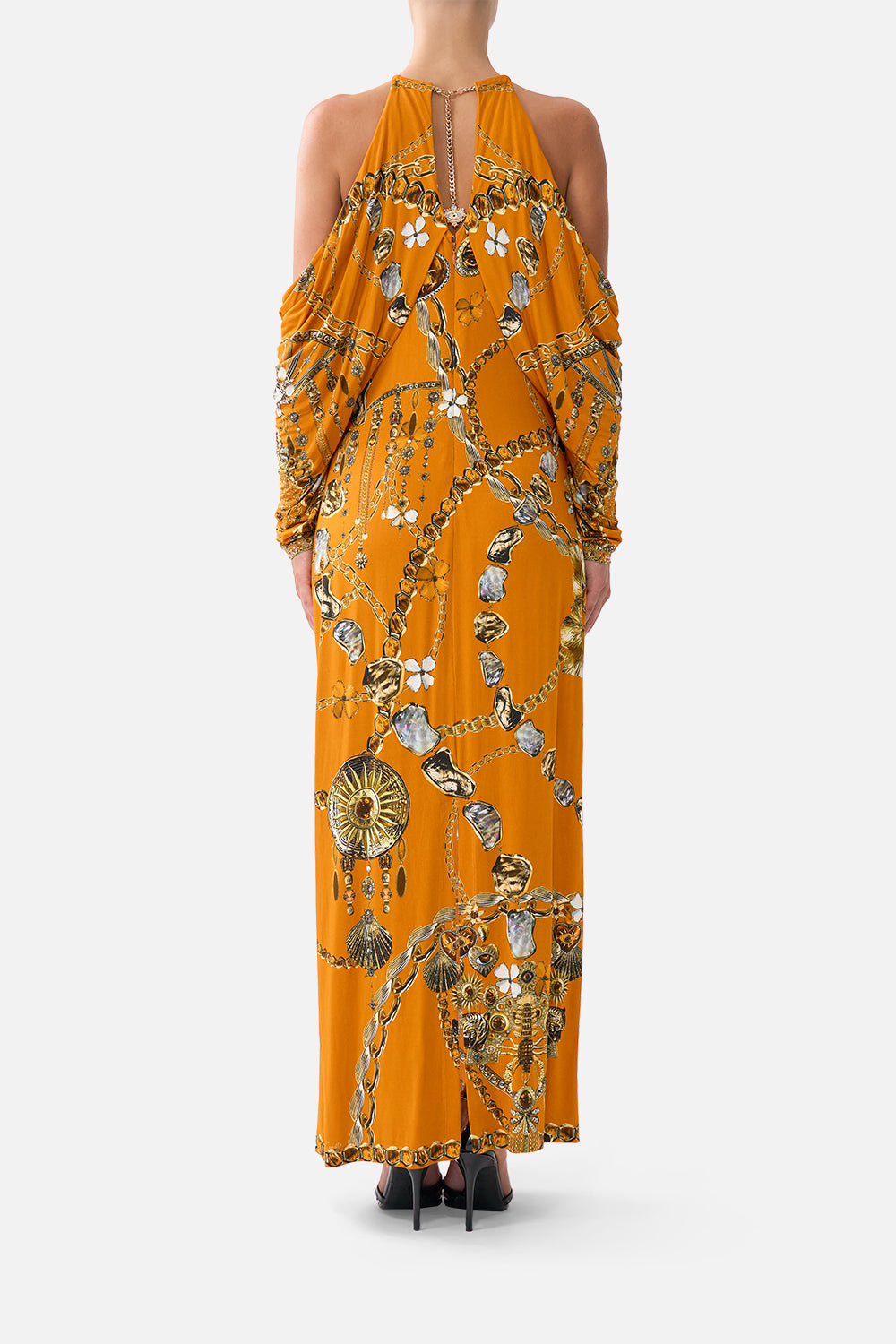 VESTIDO DE MANGA DRAPEADA CON TALISMANES DE METAL DE TURQUÍA