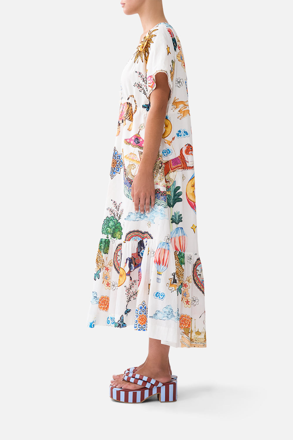 V-NECK EMBROIDERED MIDI DRESS KAPADOKYA KITSCH