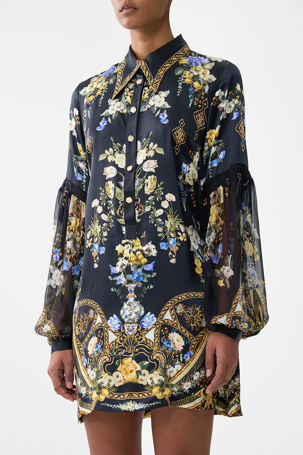 SHIRT DRESS WITH BLOUSON SLEEVE OTTOMAN ELEGANCE