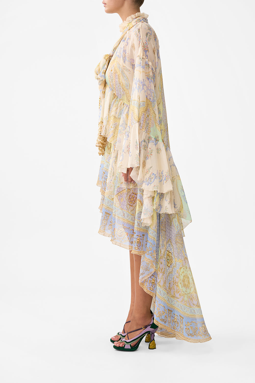RUFFLE HIGH LOW DRESS WITH LONG SLEEVE EAST OF ISTANBUL