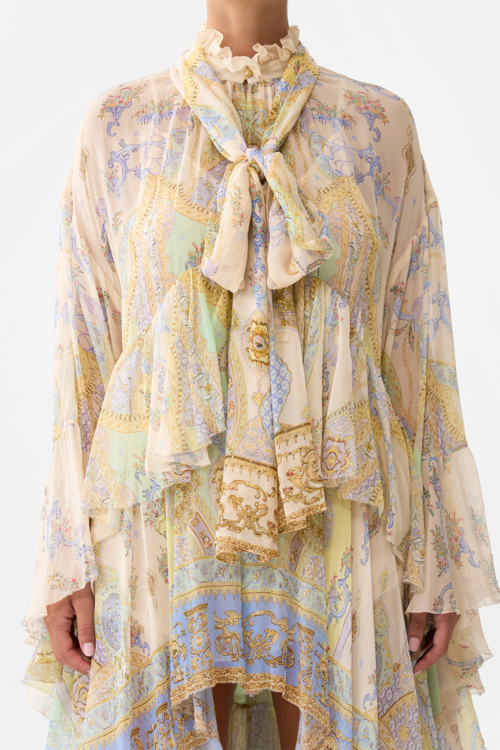 RUFFLE HIGH LOW DRESS WITH LONG SLEEVE EAST OF ISTANBUL