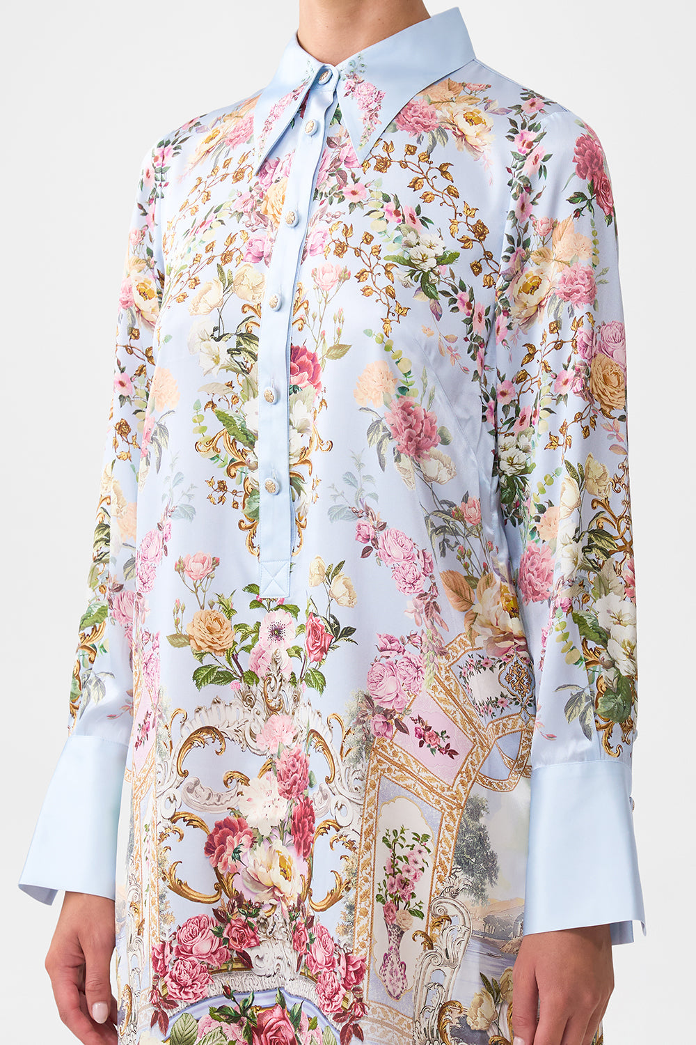 The CAMILLA mini shirt dress from our print tiled in time