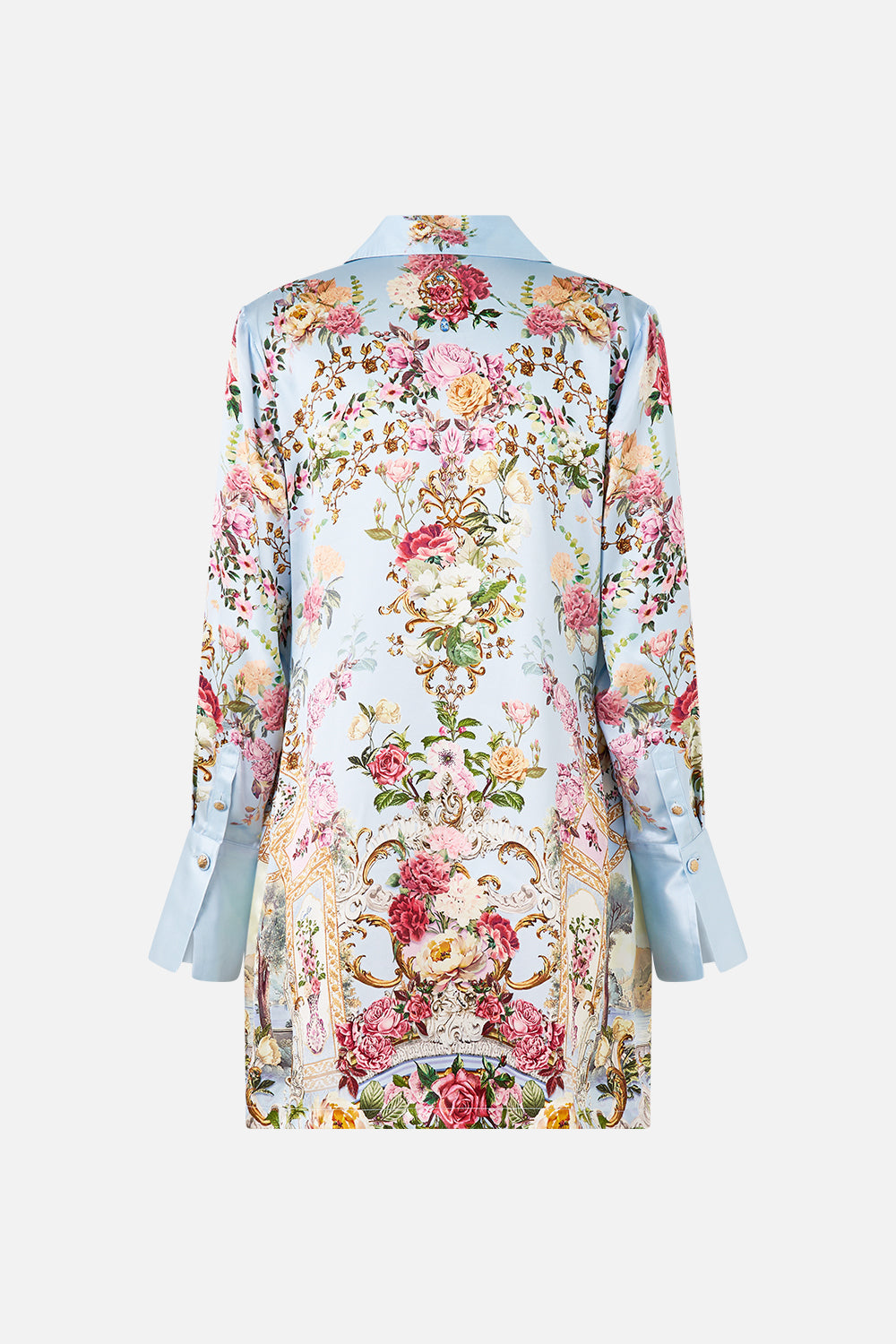 The CAMILLA mini shirt dress from our print tiled in time, back product view