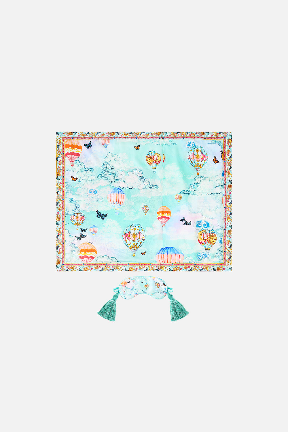 SILK PILLOWCASE AND EYE MASK W TASSELS SET MINIATURE MOMENTS