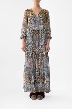 LONG GATHERED PANEL DRESS ISTANBUL ANIMALIA