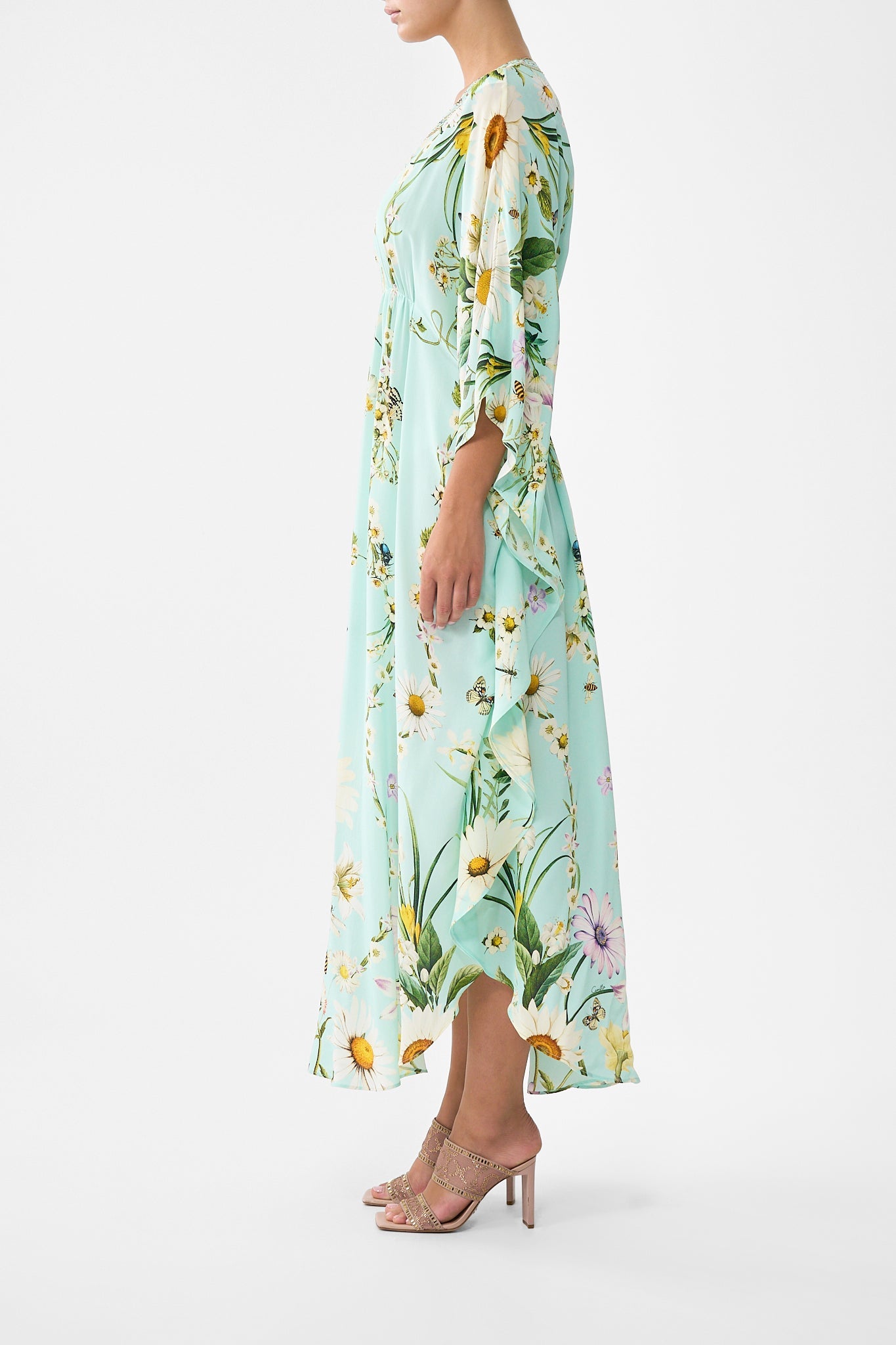 The CAMILLA Gathered Waist Kaftan in our Floral Freefall print.
