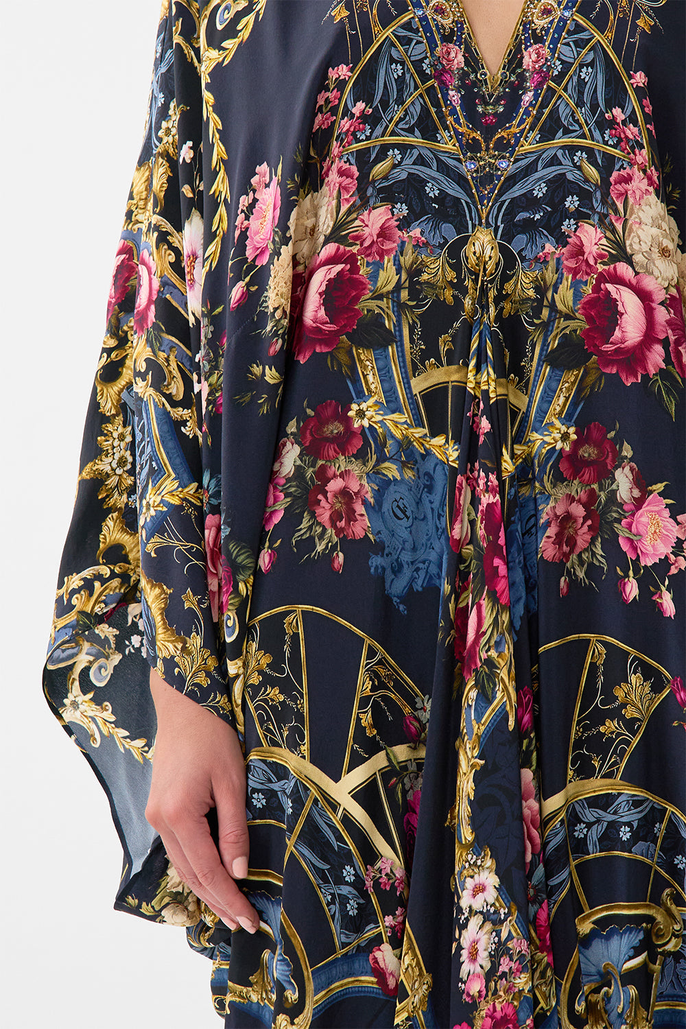 The CAMILLA T SHAPE LONG KAFTAN ORNATE ON A PLATE in our  print.