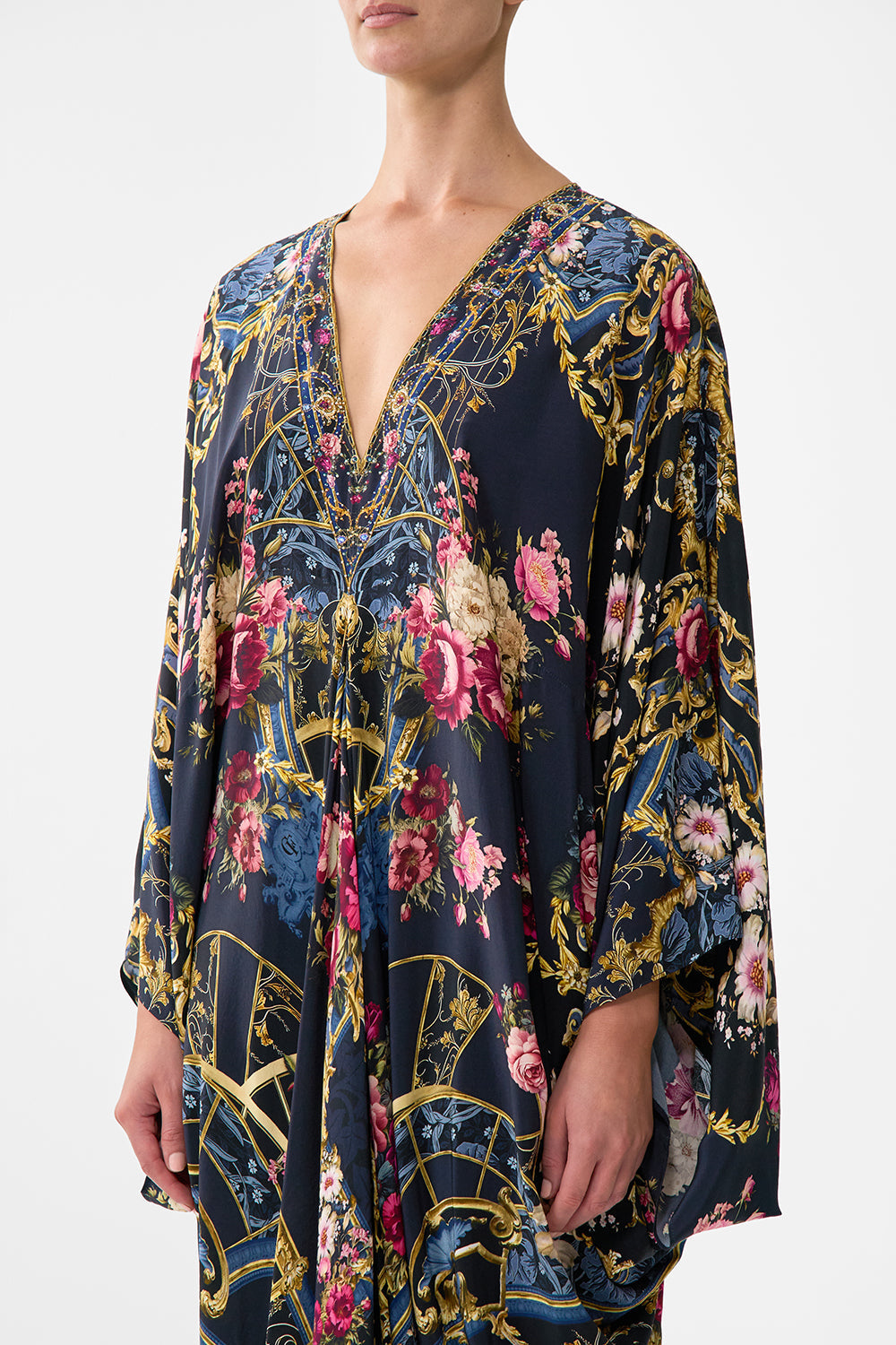 The CAMILLA T SHAPE LONG KAFTAN ORNATE ON A PLATE in our  print.