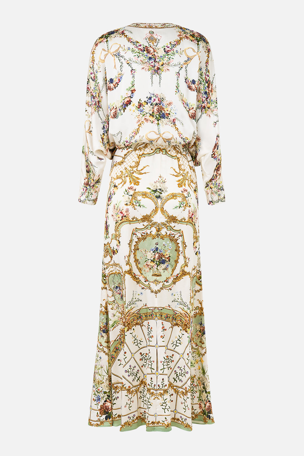 The CAMILLA TWIST FRONT BATWING DRESS DRESSING ROOM DRAMA in our  print.