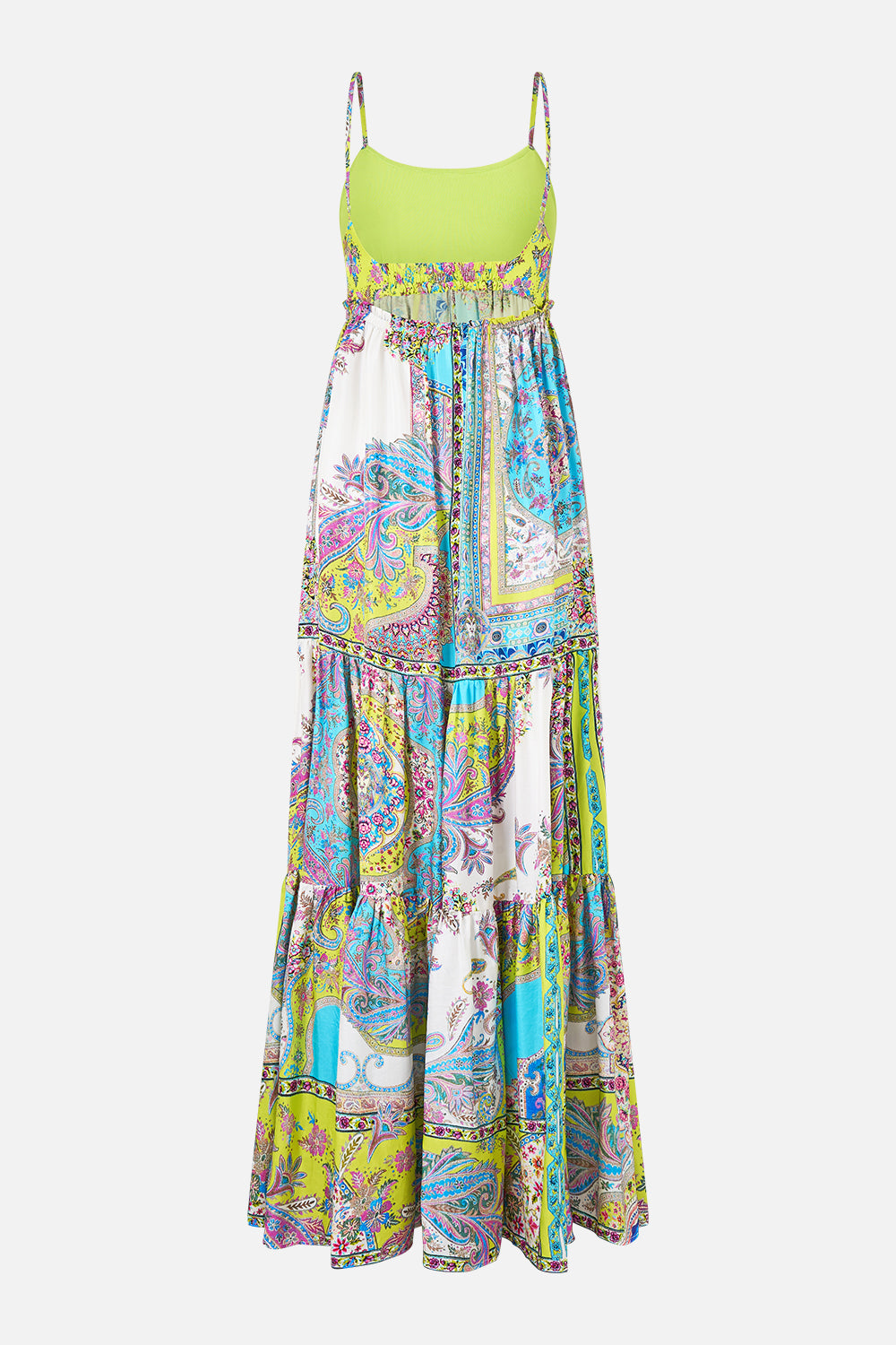 VESTIDO LARGO CON CUERPO DELANTERO DE PUNTO PASEO EN ALFOMBRA MÁGICA