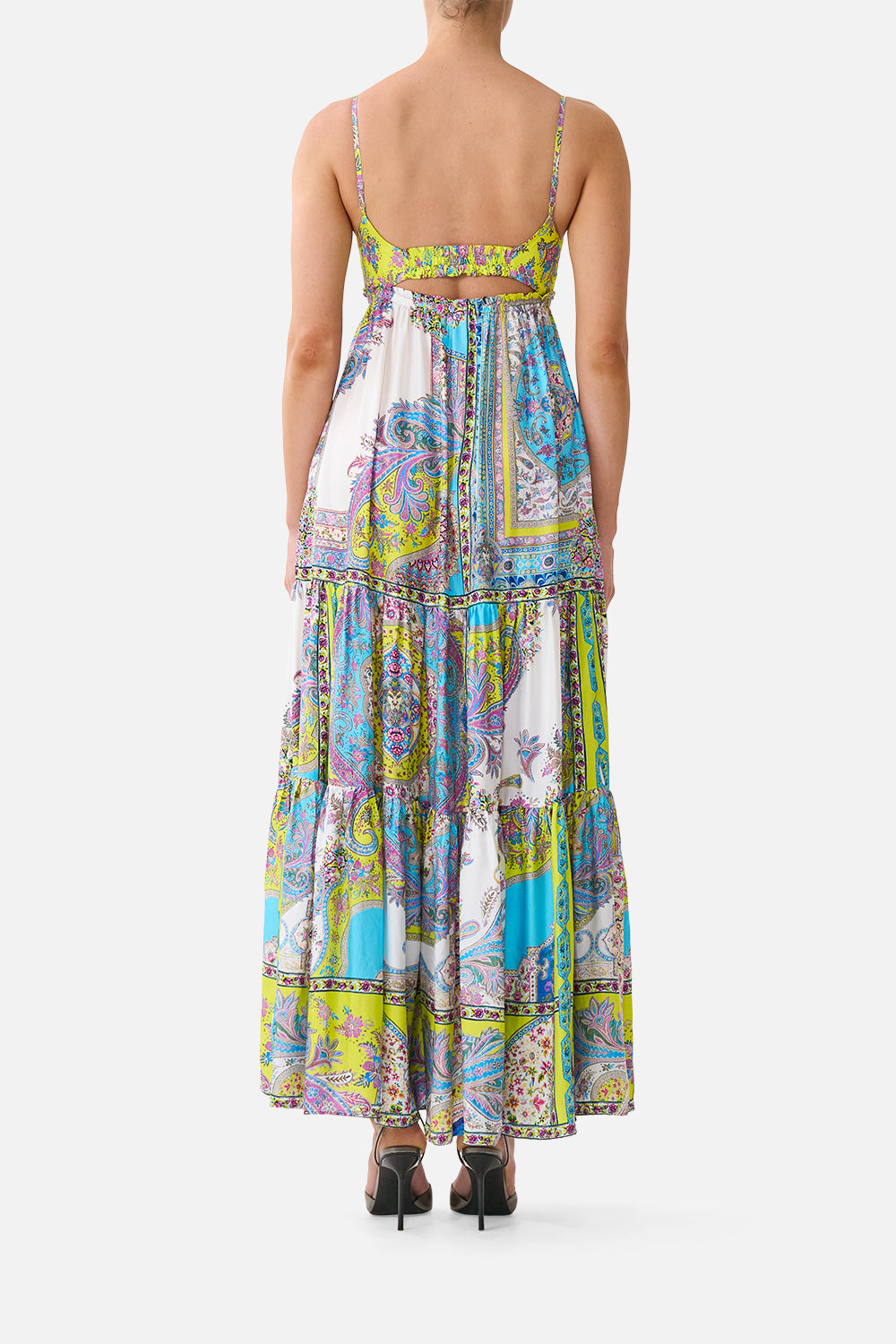 VESTIDO LARGO CON CUERPO DELANTERO DE PUNTO PASEO EN ALFOMBRA MÁGICA