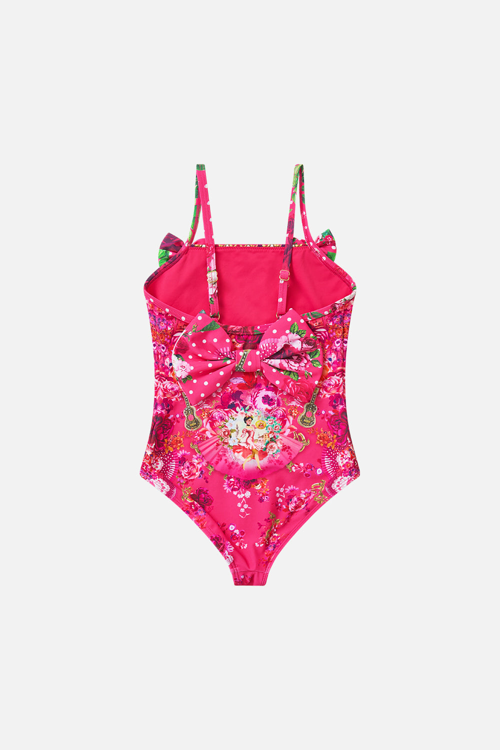 KIDS STRAIGHT NECK ONE PIECE WITH BOWS FLAMENCO ROSE