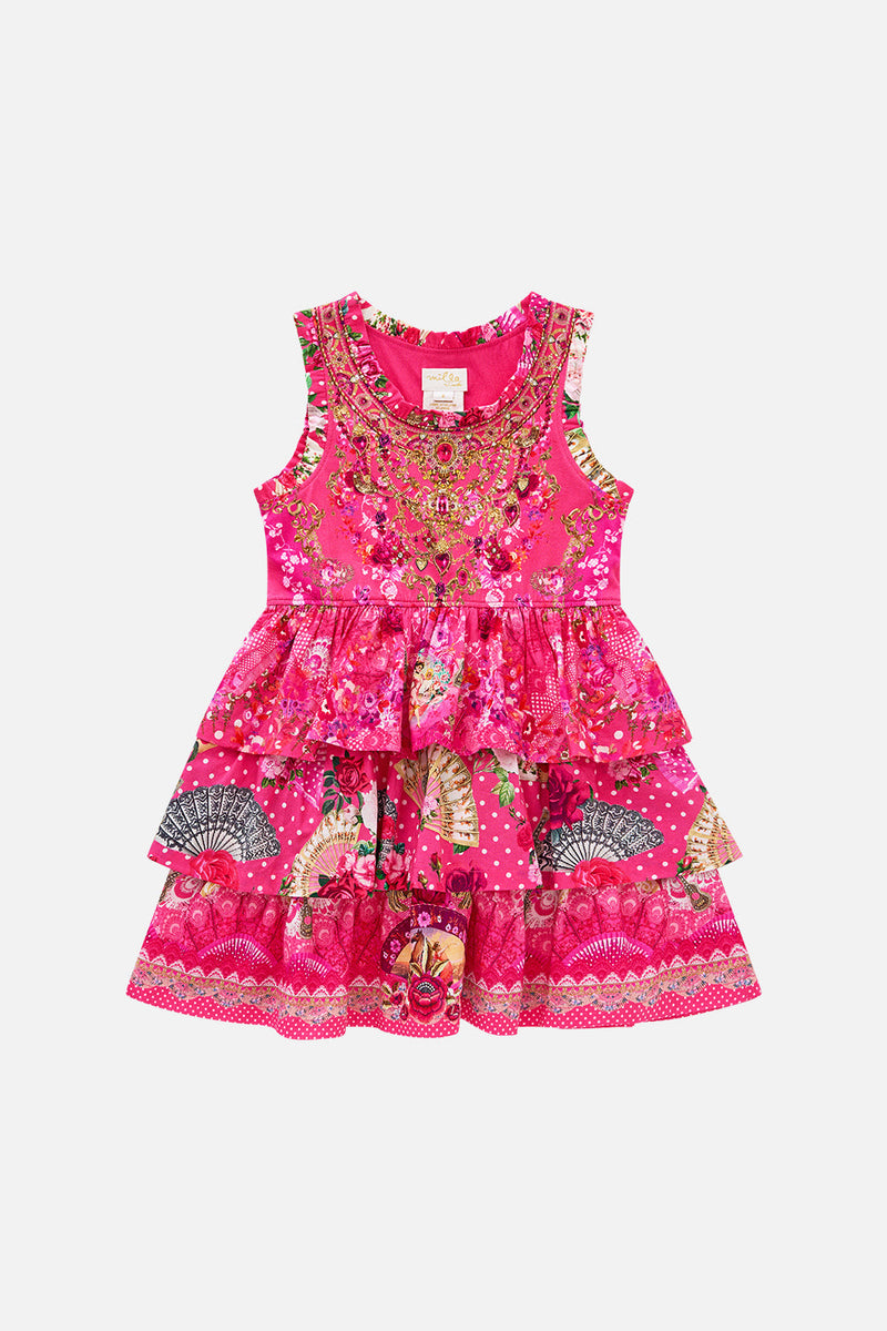 arnhem spanish rose mini dress CAMILLA | Kids Tank Mini Dress with Woven Layered Skirt Flamenco Rose, 8 PINK | Flamenco ROSE