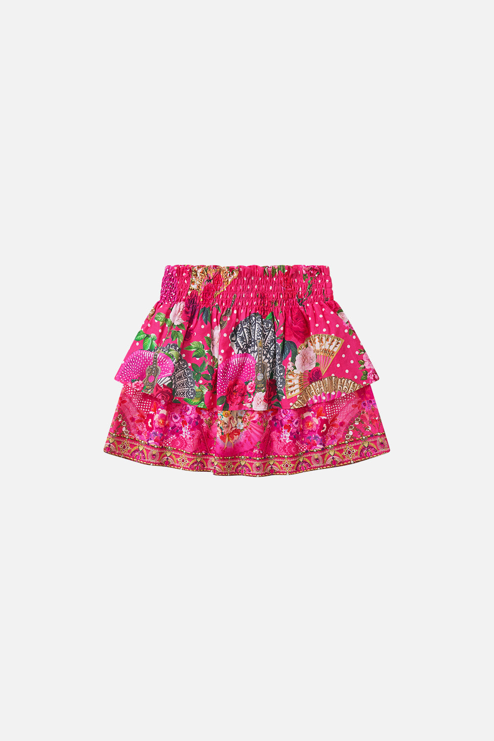 MINIFALDA INFANTIL DE CAPAS CON BORDES BABYLOCKED ROSA FLAMENCO