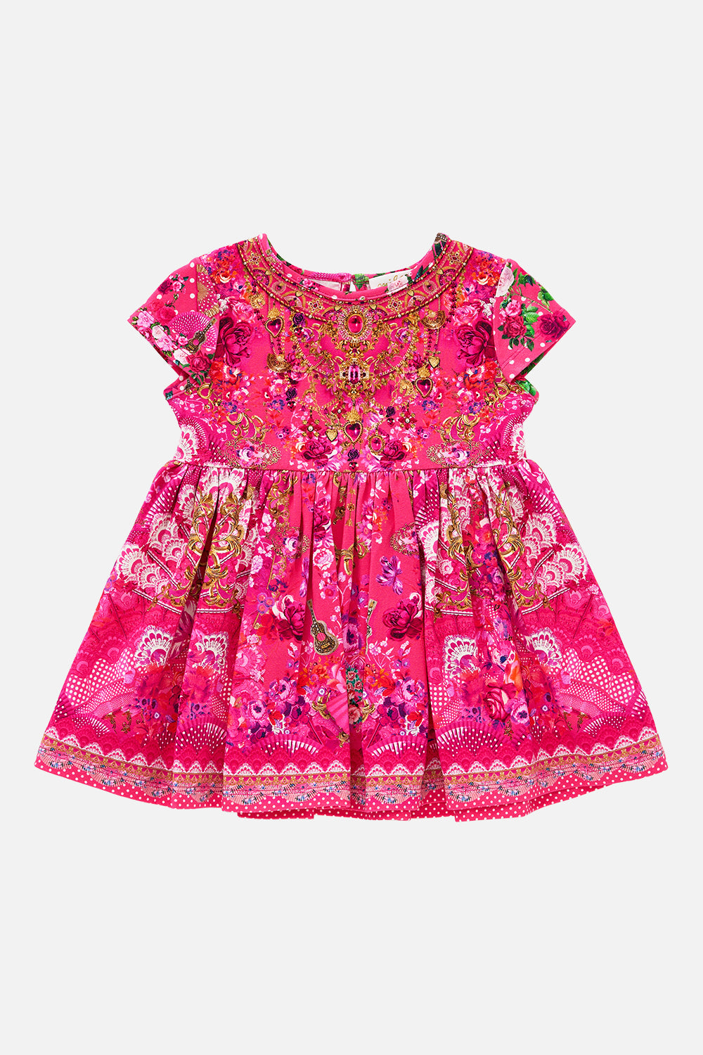 VESTIDO CAMISETA PARA BEBÉS CON FALDA FRUNCIDA ROSA FLAMENCO