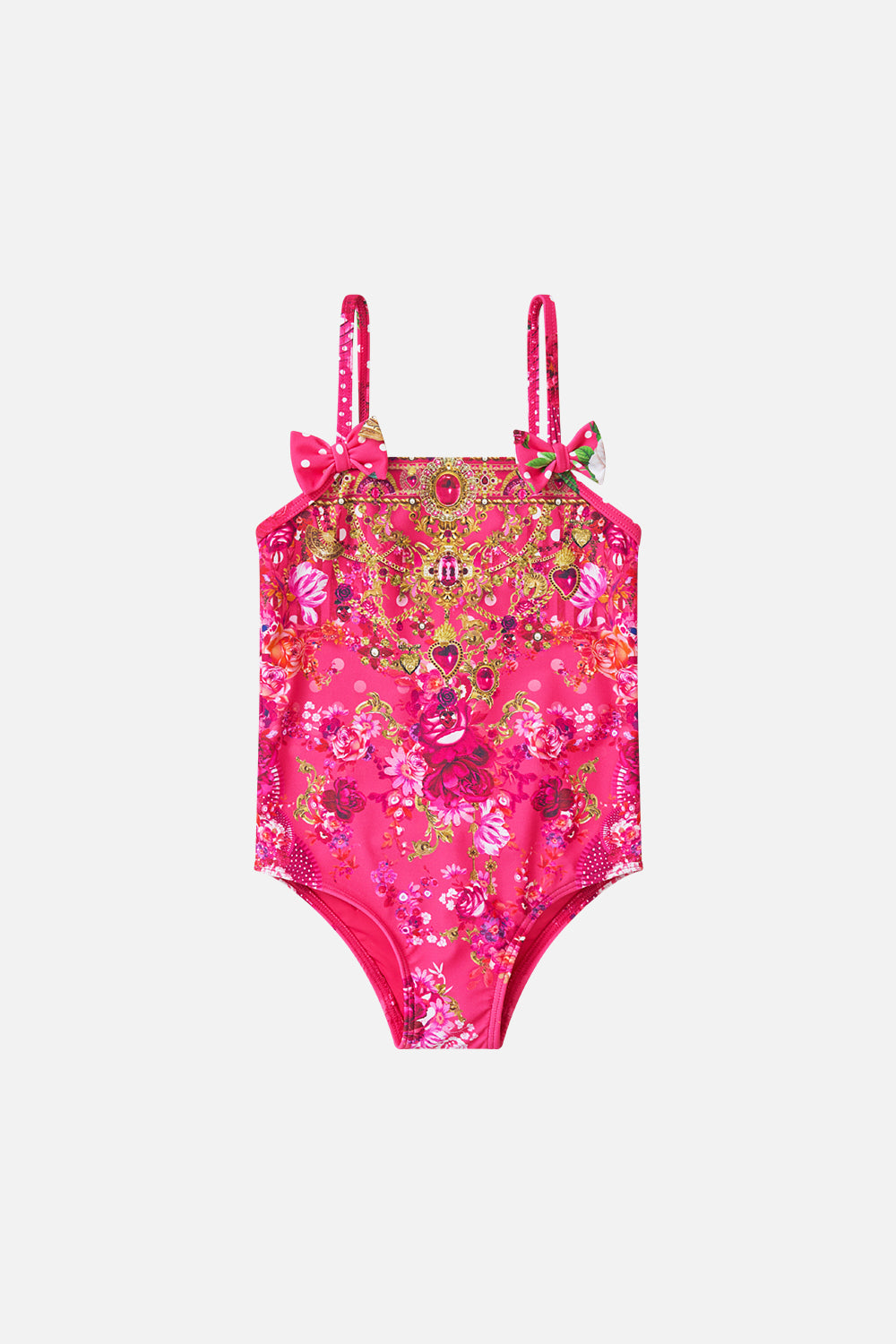 BABIES STRAIGHT NECK ONE PIECE WITH BOWS FLAMENCO ROSE