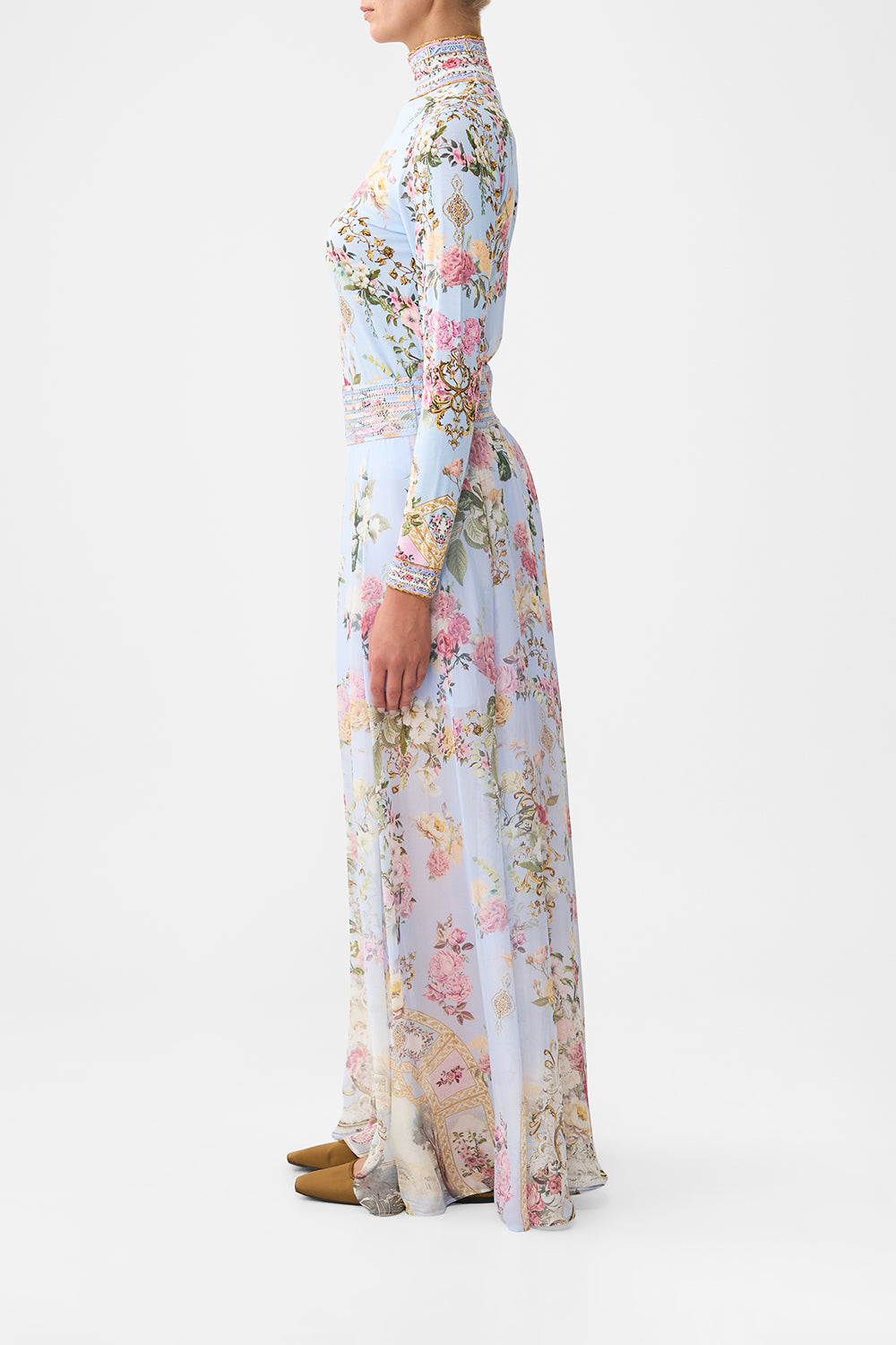 The CAMILLA waisted wide leg pant from our print tiled in time