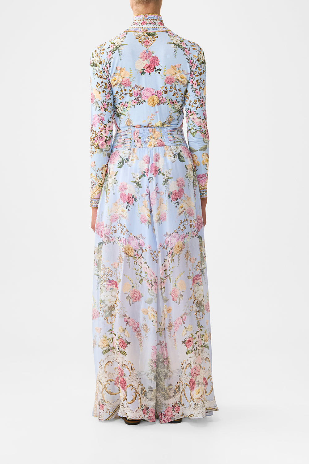 The CAMILLA waisted wide leg pant from our print tiled in time