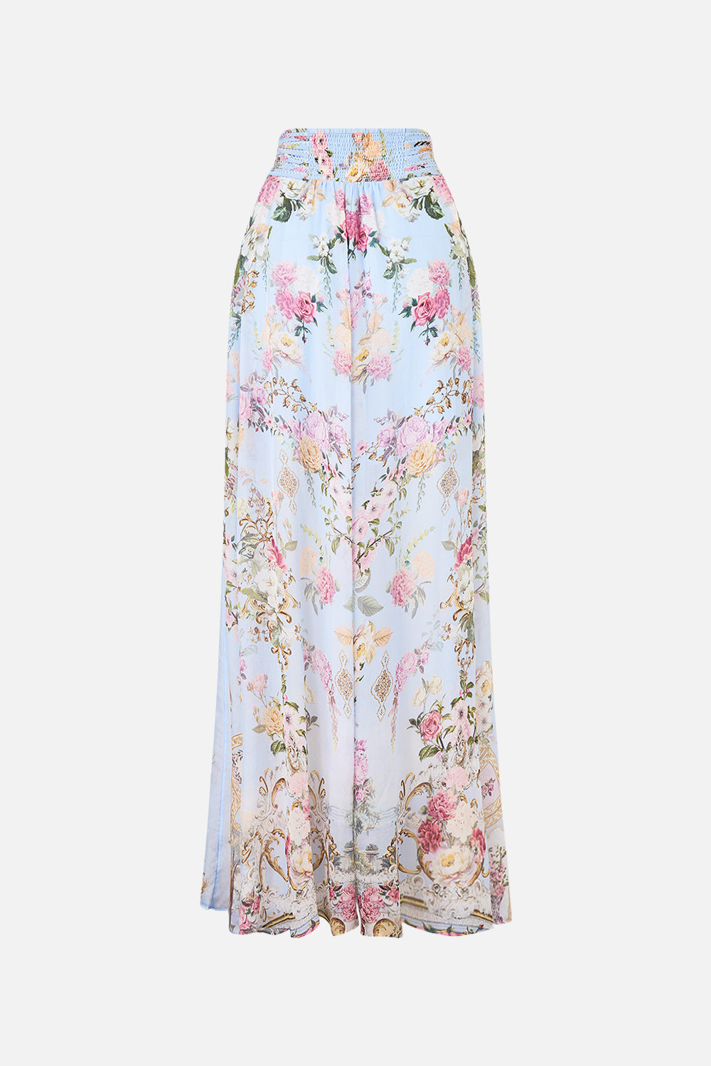 The CAMILLA waisted wide leg pant from our print tiled in time, back product view