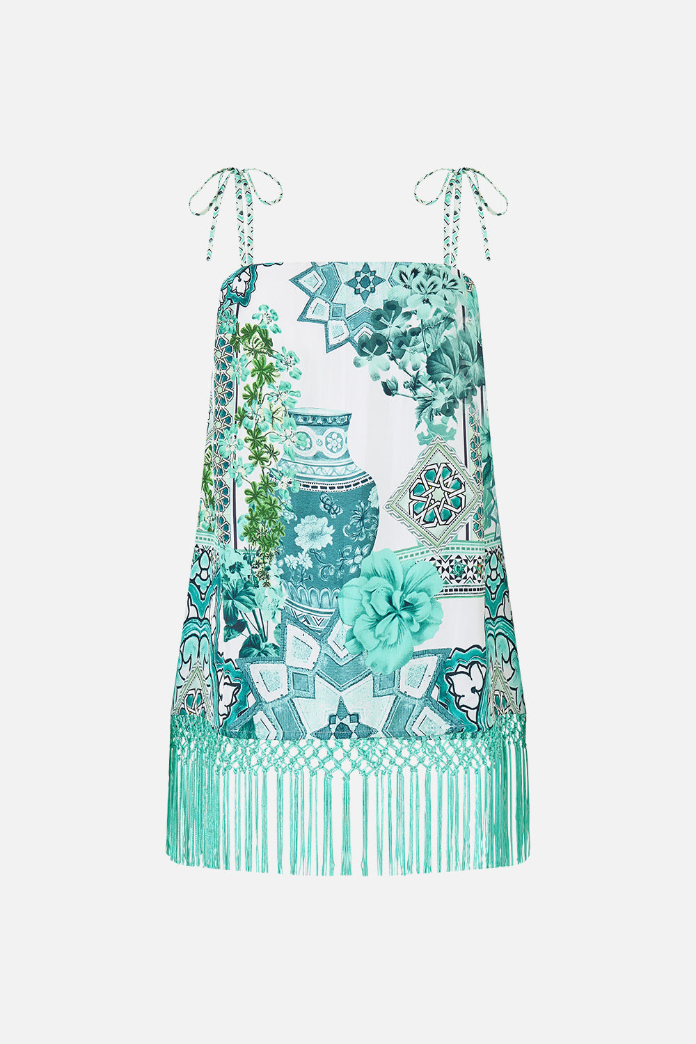 The CAMILLA straight scarf top in our print Balearic Bebé. Front view.