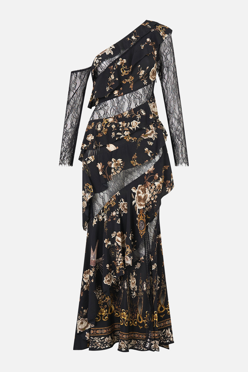 VESTIDO ASIMÉTRICO CON VOLANTES Y PANELES ESTILO FOLCLÓRICO FLAMENCO