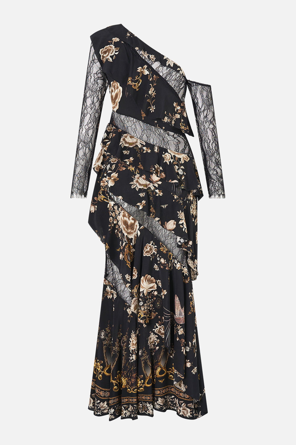 VESTIDO ASIMÉTRICO CON VOLANTES Y PANELES ESTILO FOLCLÓRICO FLAMENCO