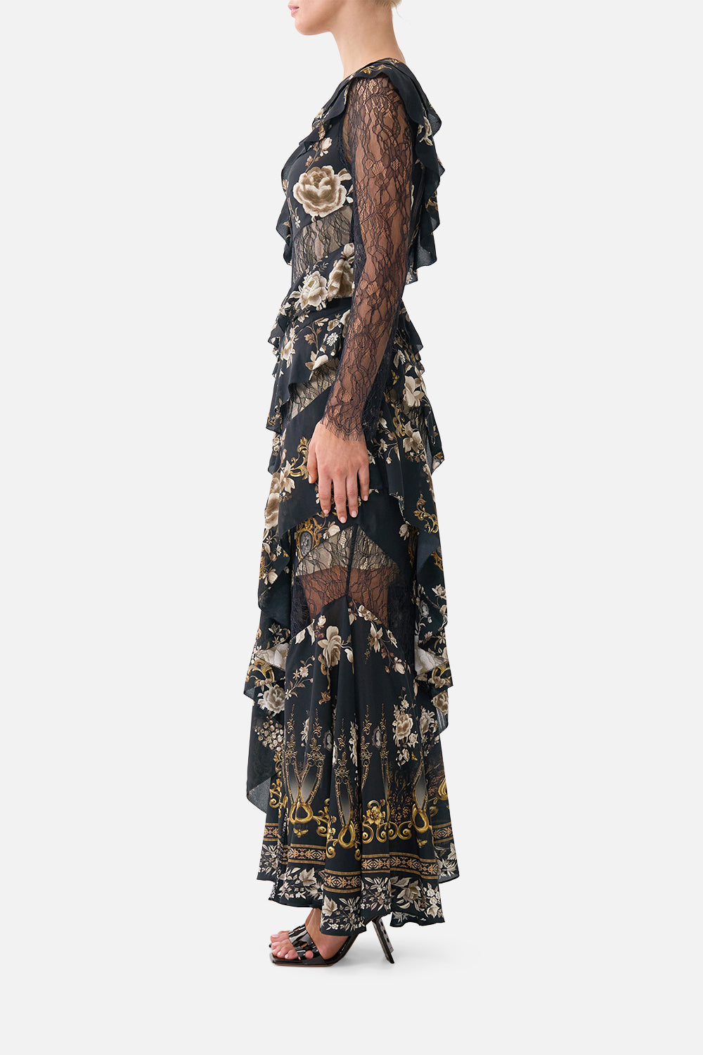 VESTIDO ASIMÉTRICO CON VOLANTES Y PANELES ESTILO FOLCLÓRICO FLAMENCO