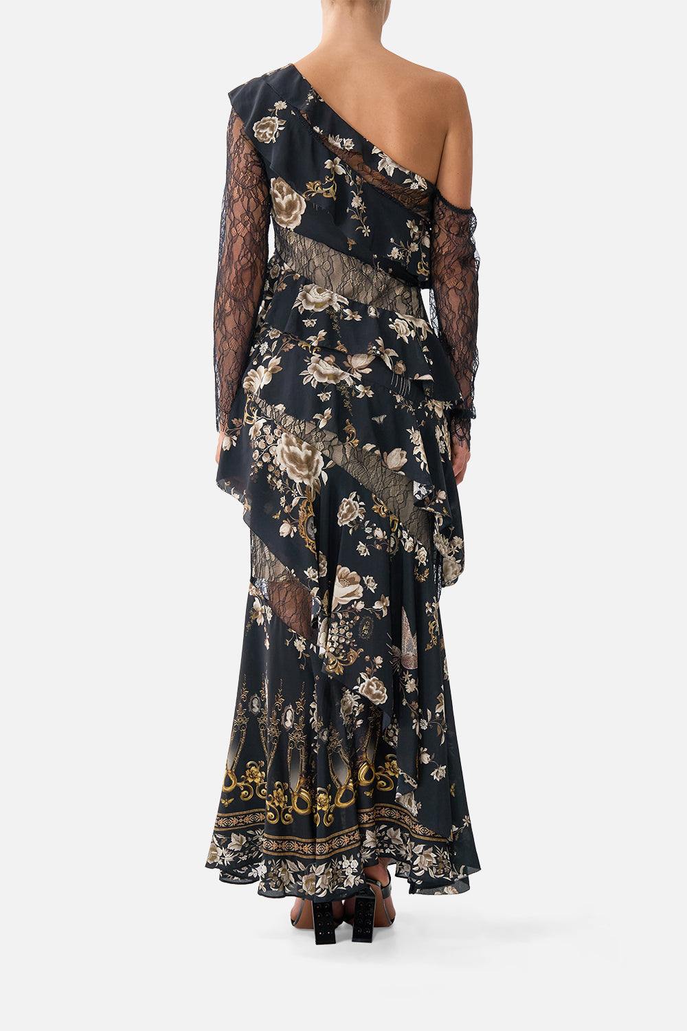 VESTIDO ASIMÉTRICO CON VOLANTES Y PANELES ESTILO FOLCLÓRICO FLAMENCO