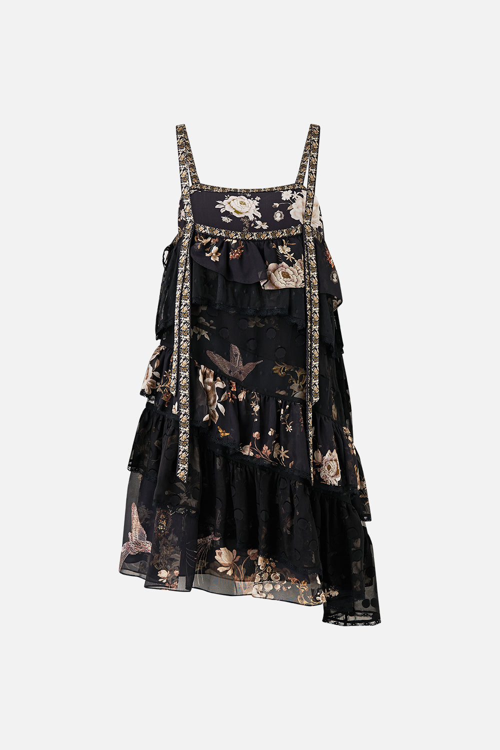 ASYMMETRIC SPLICED LACE MINI DRESS FLAMENCO FOLKLORE