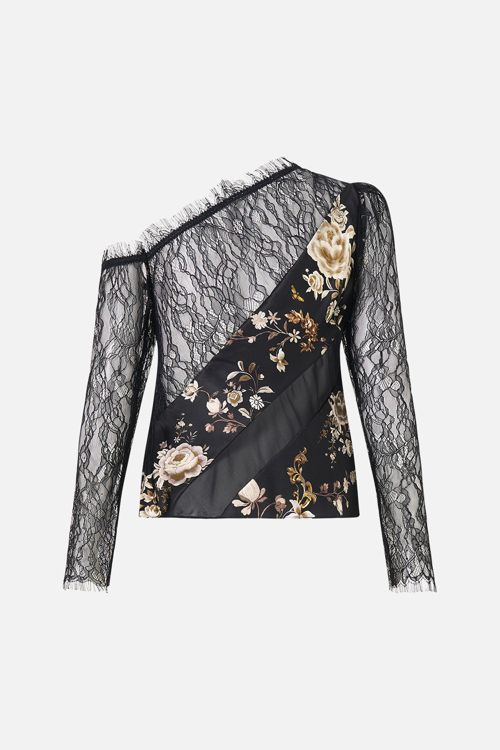 The CAMILLA LACE SPLICE ONE SHOULDER TOP FLAMENCO FOLKLORE in our  print.