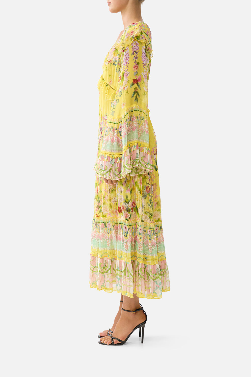 VESTIDO MIDI ESCALONADO CON VOLANTE EN LA CINTURA LADY LIMONADA