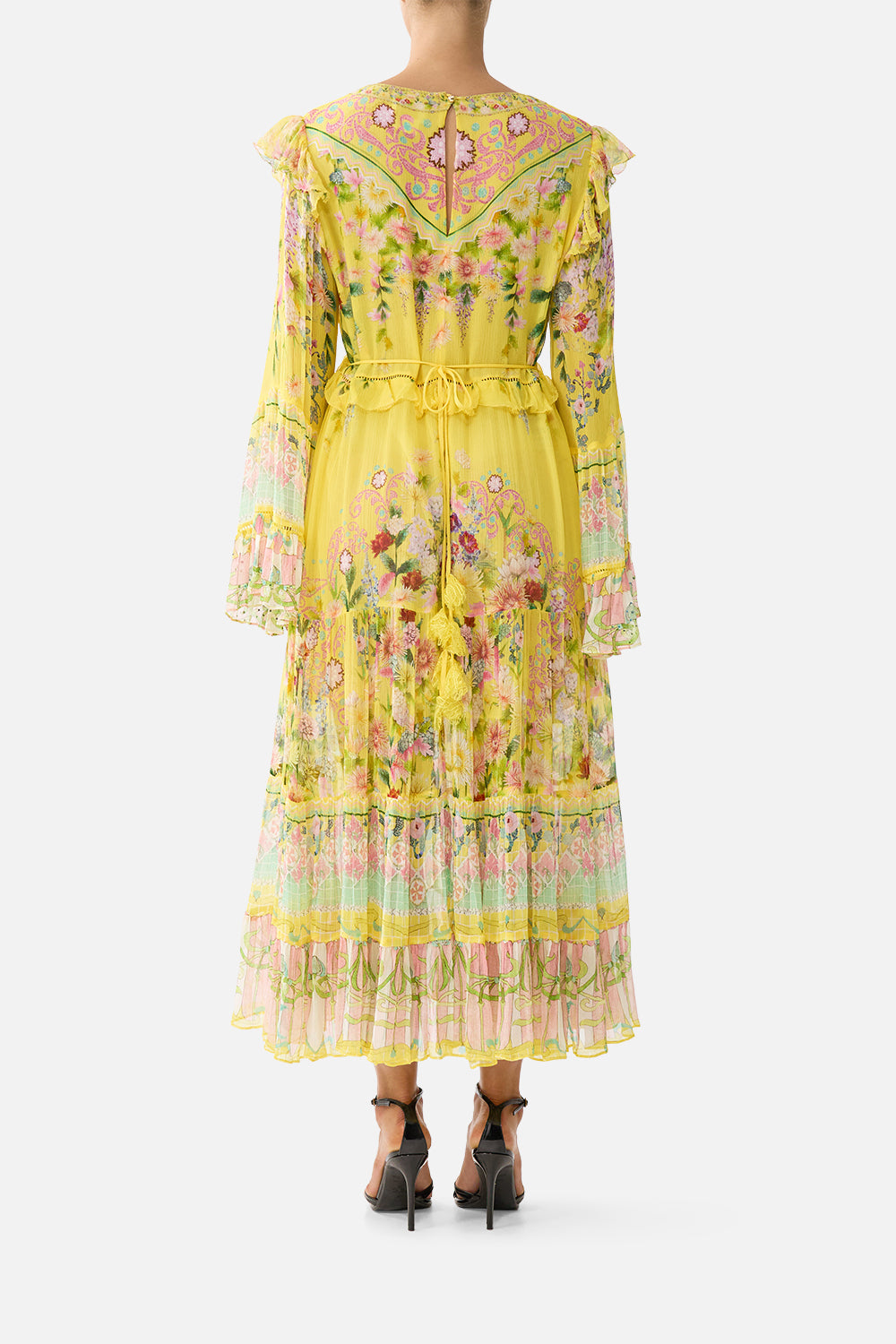 The Lady Limonada Tiered Midi Dress With Waist Ruffle Detail