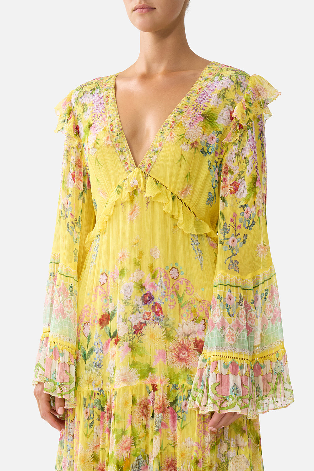 The Lady Limonada Tiered Midi Dress With Waist Ruffle Detail