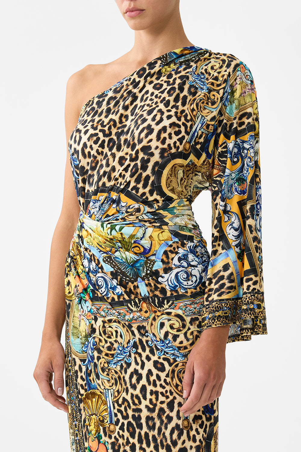 VESTIDO DE PUNTO CON UN SOLO HOMBRO ESTILO SEVILLANO