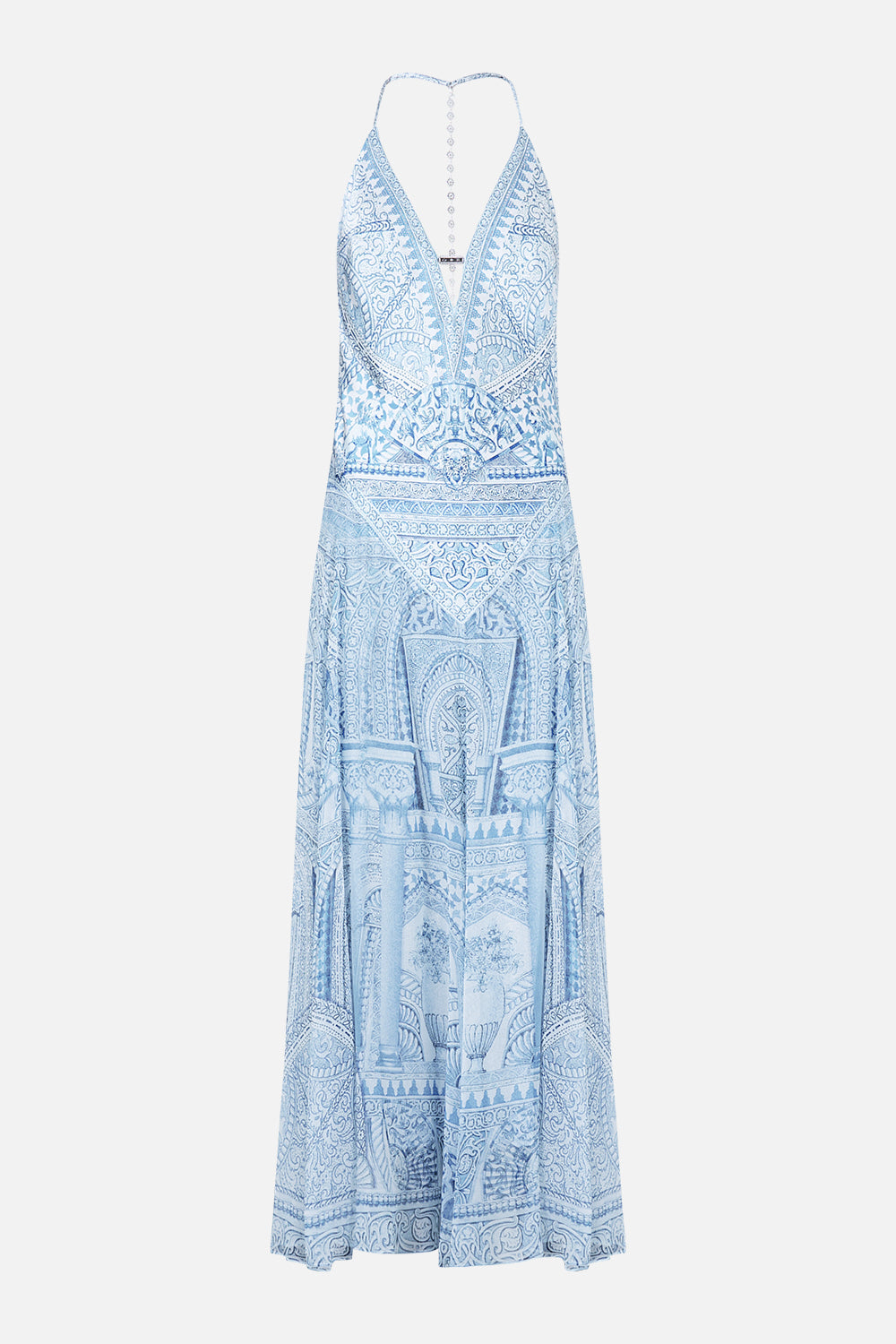 The CAMILLA hardware detail slip dress in our print The Hum of the Alhambra.