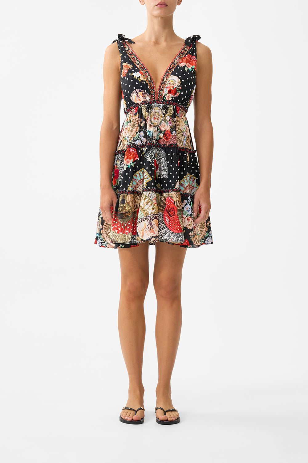 TIERED SHORT DRESS WITH SHOULDER TIES DAUGHTERS OF DUENDE