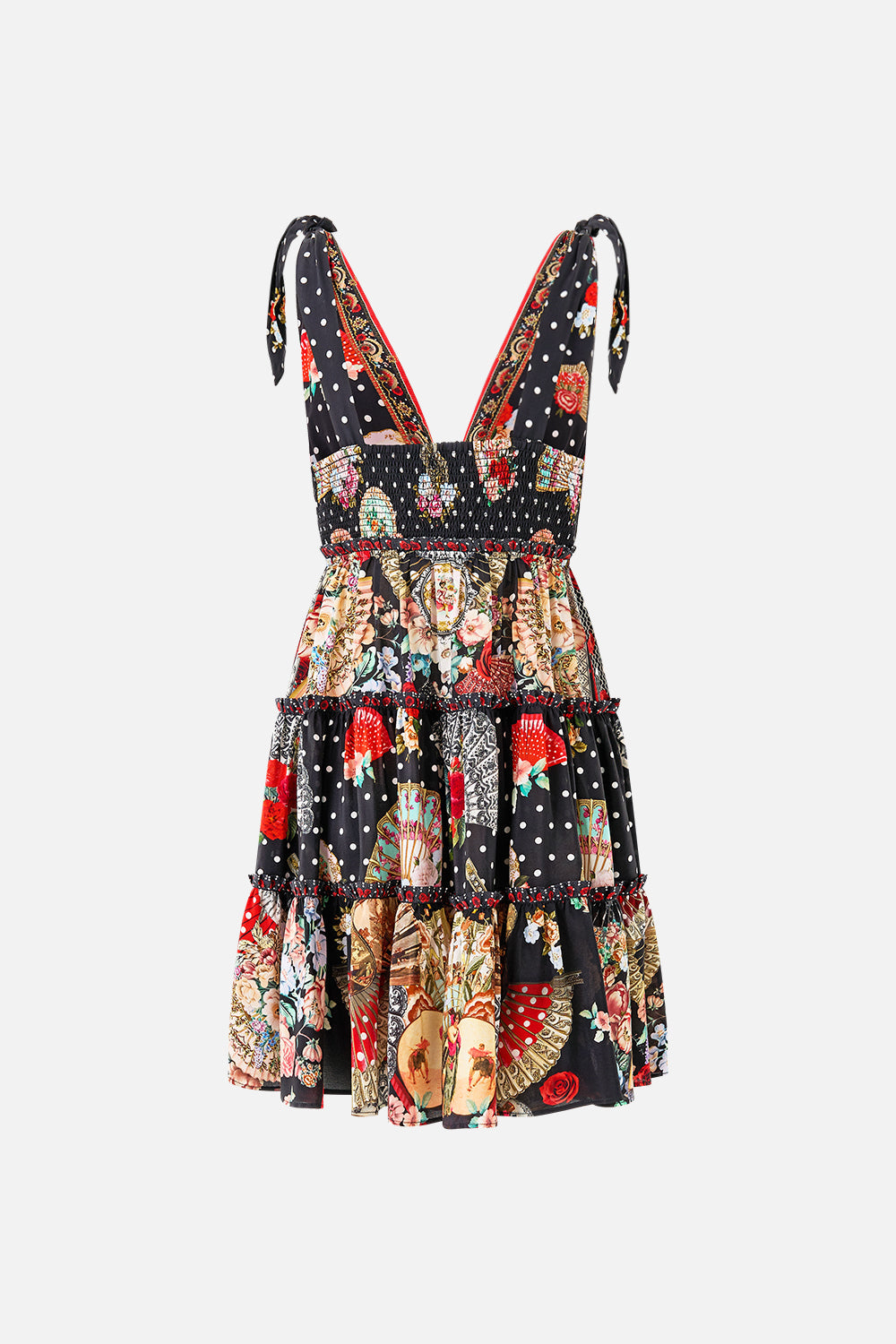 TIERED SHORT DRESS WITH SHOULDER TIES DAUGHTERS OF DUENDE