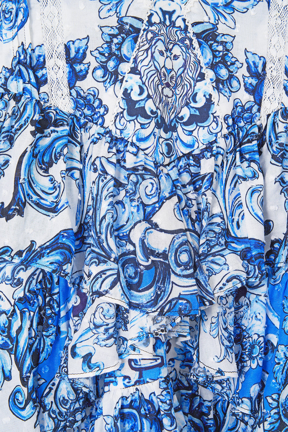 The A Tiled Wonderland V Neck Ruffle High Low Dress