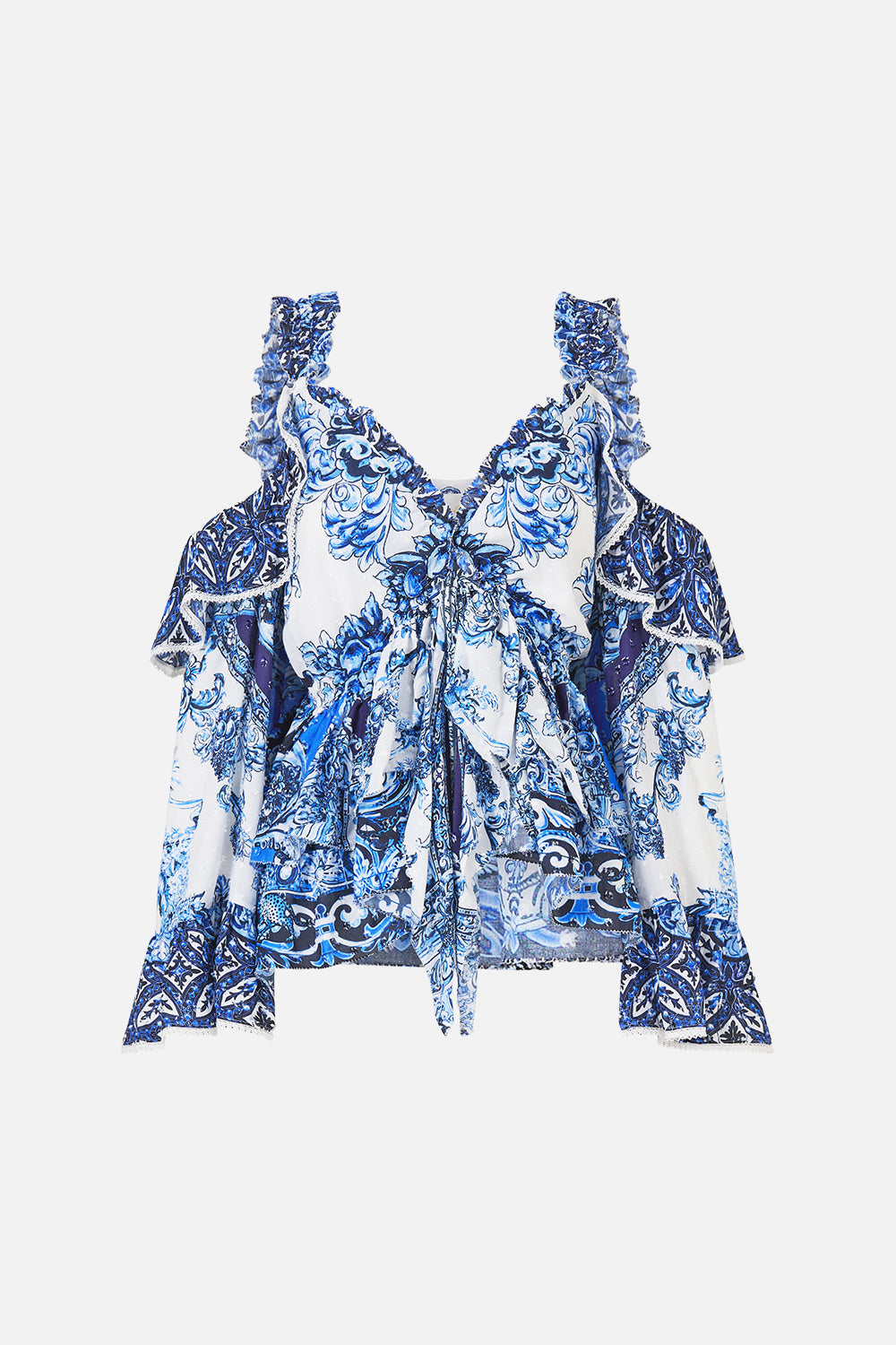 The A Tiled Wonderland Cold Shoulder Ruffle Top | CAMILLA US – CAMILLA