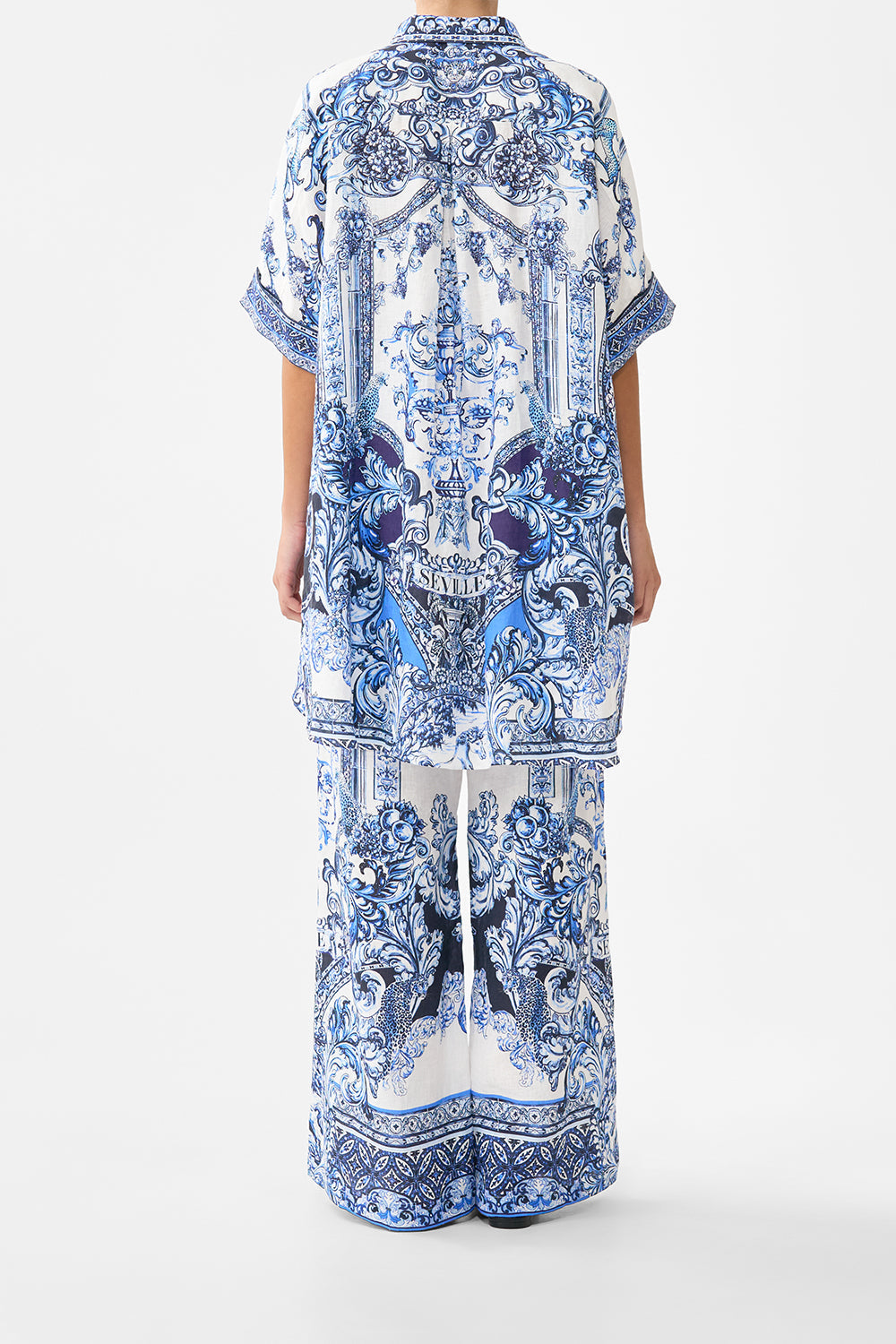 The CAMILLA minimal wide leg pant in our print A Tiled Wonderland.