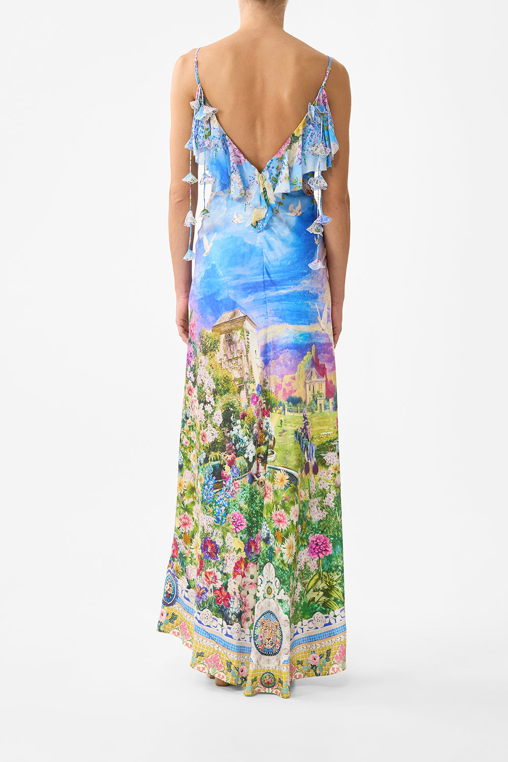 V NECK BIAS SLIP DRESS WITH BACK FRILL NAVÀS NOUVEAU